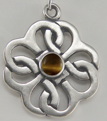 Sterling Silver Celtic Knot Flower Pendant Tiger Eye